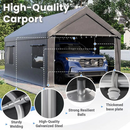 10x20FT Heavy Duty Carport Canopy with Removable Sidewalls, Roll Up Windows