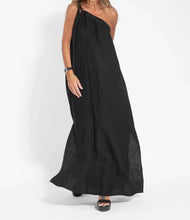 Diagonal Shoulder Asymmetric Split Sleeveless Solid Color Dress