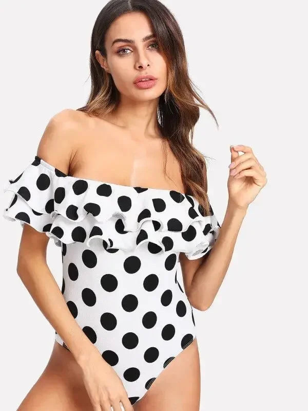Double Ruffle One Piece Off The Shoulder Bathing Suit