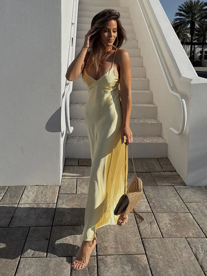 Yellow Stain Sleeveless Loose Fit Dress