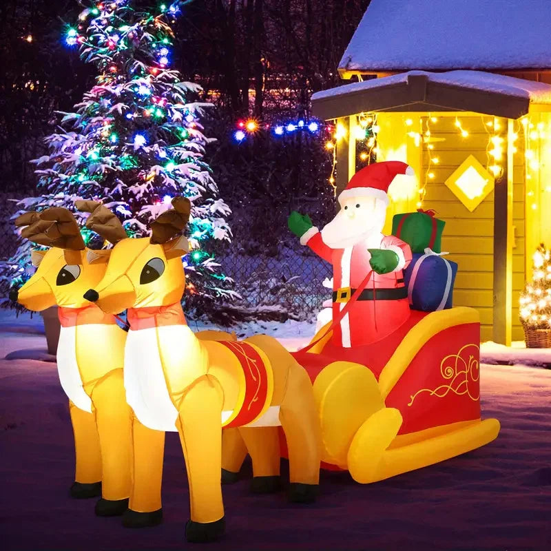 Christmas Inflatable Santa Claus & Reindeer Sled - Outdoor LED Holiday Lawn Decoration
