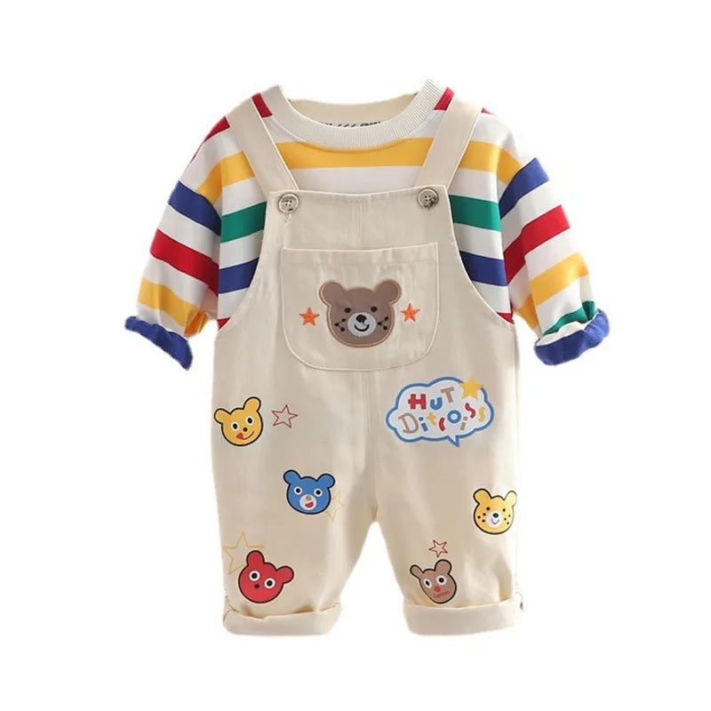 Half-sleeve Top and Overalls 2Pcs Set