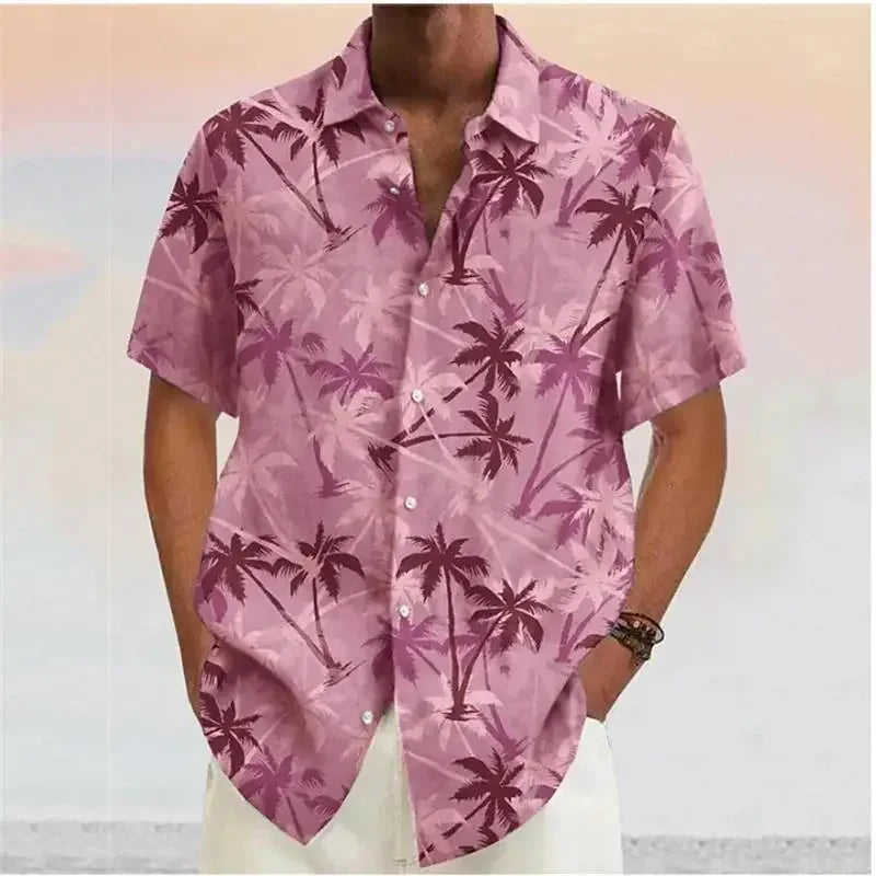 Men's Coconut Tree Quick-Dry Hawaiian Short-Sleeve Button-Up Shirt