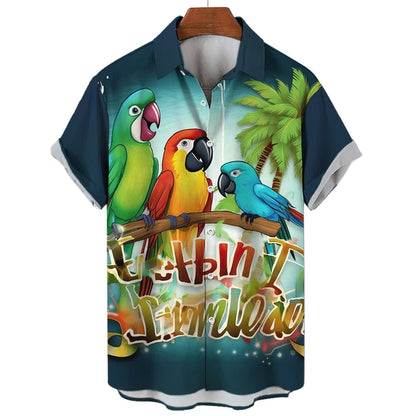 Vibrant Parrot Tropical Floral Print Shirt