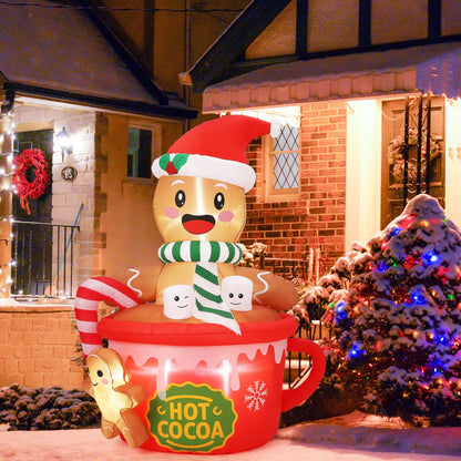 6ft Gingerbread Man Hot Cocoa Mug Christmas Inflatable LED Yard Decor