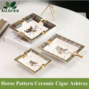 Horse Pattern Art Grid Ceramic Cigar Ashtray
