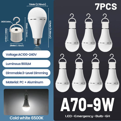 9W Rechargeable Emergency LED Light Bulb with 1500mAh Backup Battery