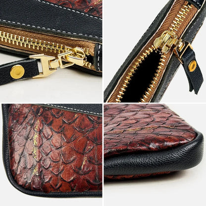Genuine Cowhide Leather Long Zipper Wallet & Card Holder Clutch