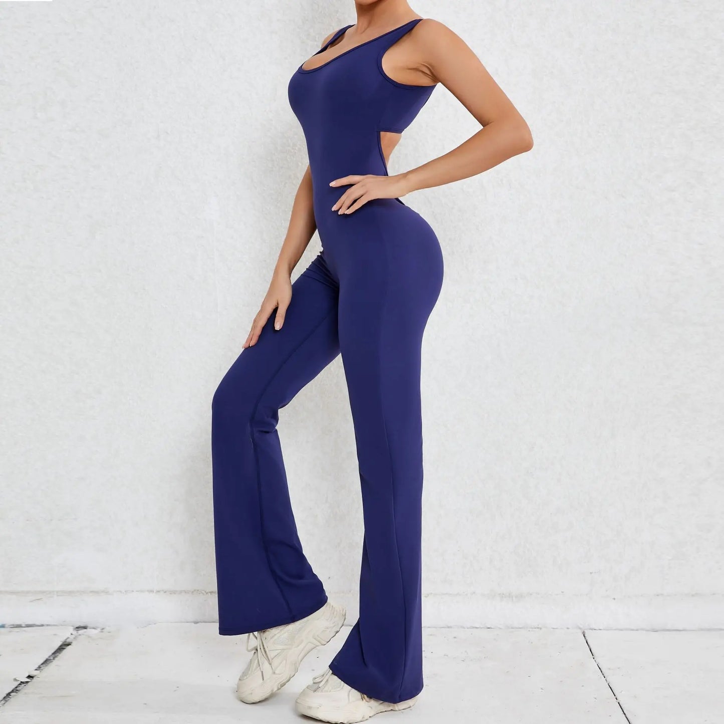 Seamless Backless Scrunch Fitness Flared Leg Jumpsuit