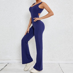 Seamless Backless Scrunch Fitness Flared Leg Jumpsuit