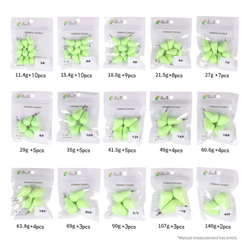 Luminous Olive-Shaped Water Drop Fishing Sinkers (12g-150g)
