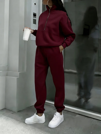 Women's Half-Zip Sweatshirt & Elastic Waist Tracksuit 2-Piece Set