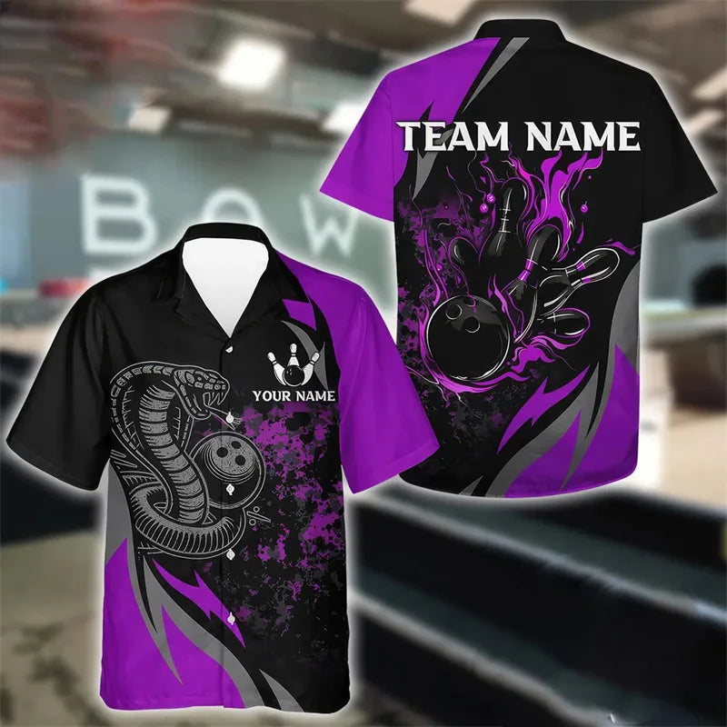 Men's Neon Graphic Custom Name Bowling Jersey Shirt