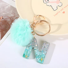Letter Key Pendant With Green Fluffy Pompom