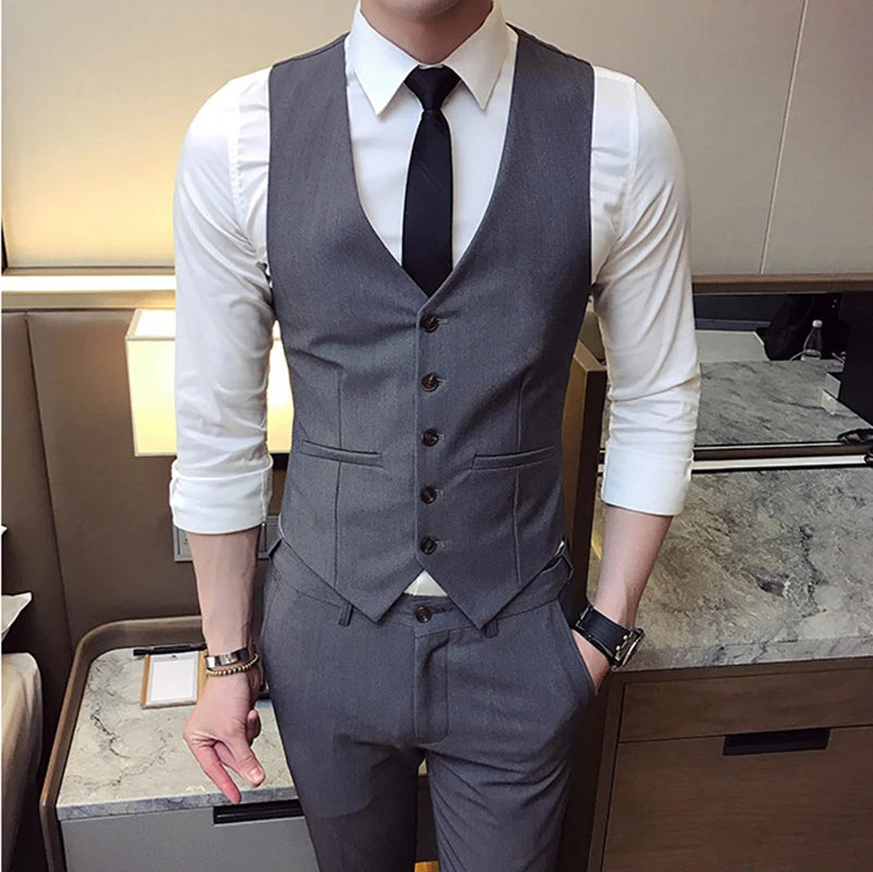 Men's Single-Breasted Slim Fit Formal Business Suit Vest