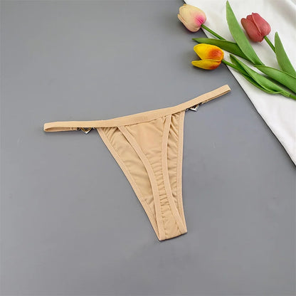 3Pcs Women's Seamless Ice Silk Thong Set - Low Waist Thin Strap G-String Panties with Rhinestone Buckle