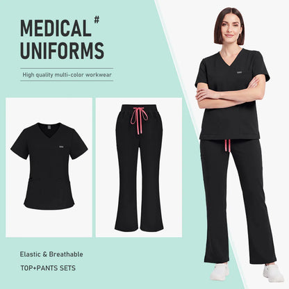 Unisex Stretch Medical Scrub Set – V-Neck Top & Pocket Jogger Pants Workwear