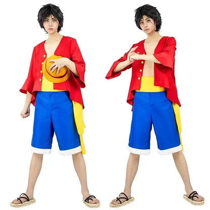 Kids' Anime Luffy Cosplay Costume Set with Straw Hat