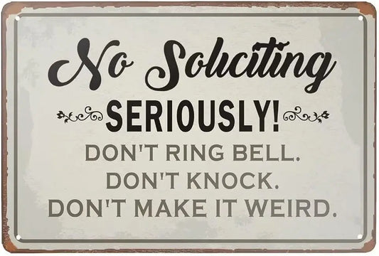 Vintage Metal Tin Sign – Retro Funny Wall Decor for Home No Soliciting Sign
