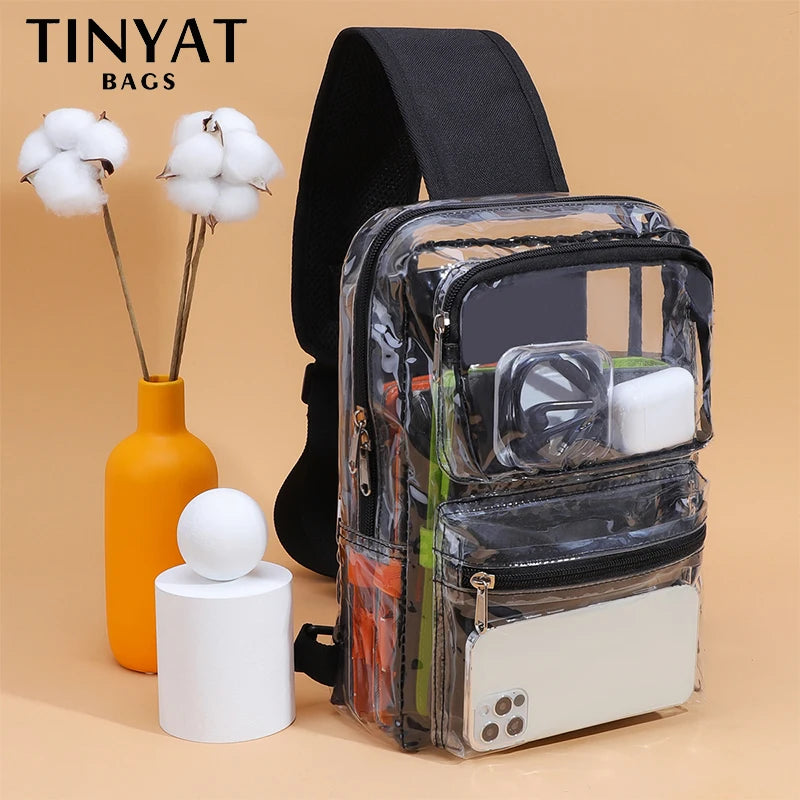 TINYAT Clear PVC Crossbody Sling Bag for Travel & Events