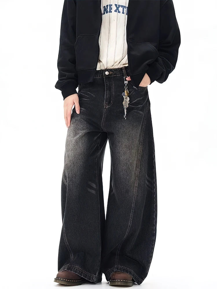 Washed Baggy Curved Blade Jeans