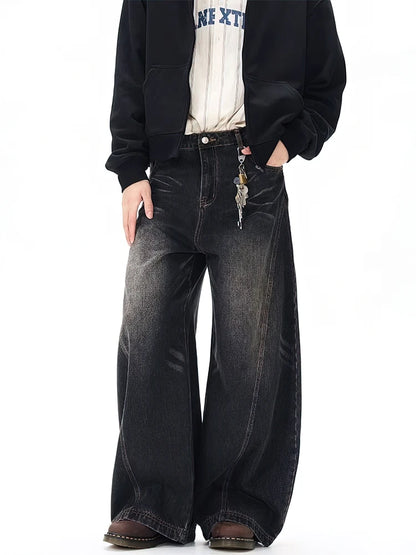 Washed Baggy Curved Blade Jeans