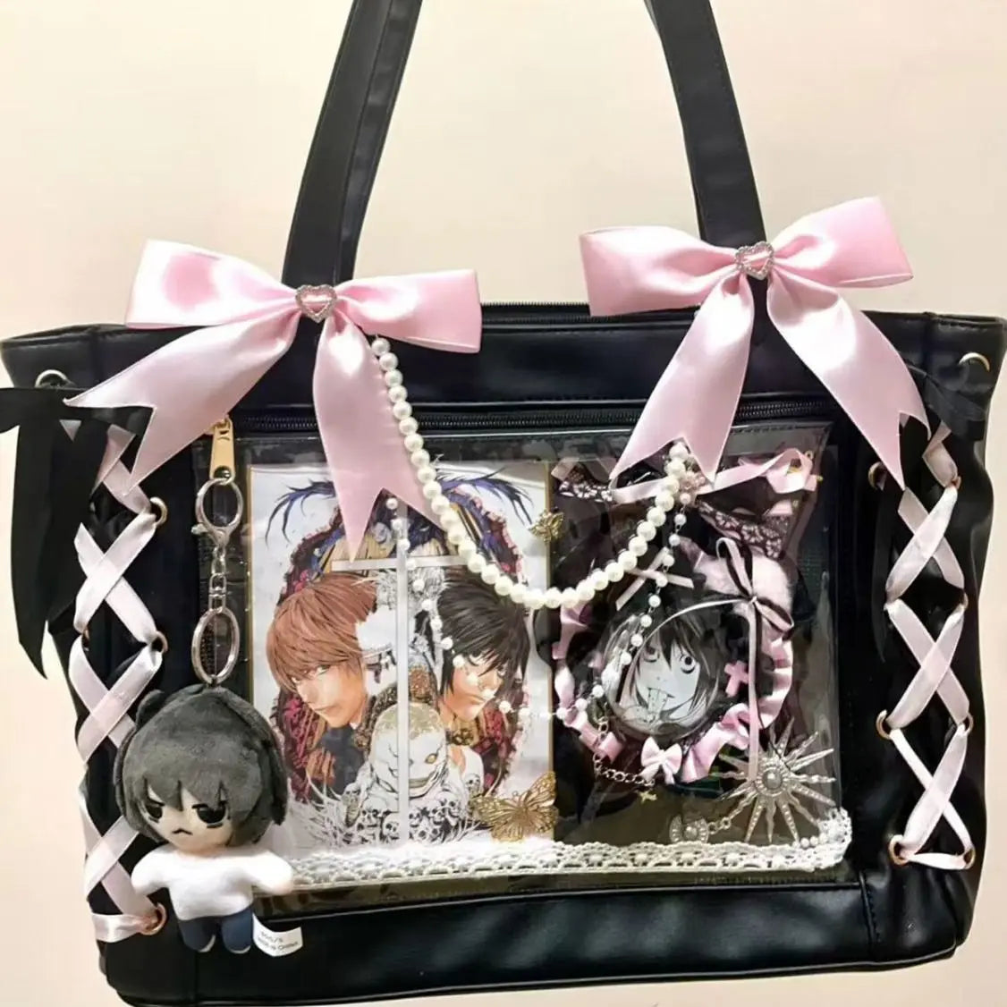 Japanese Cute Ribbon Ita Bag Transparent Lolita Tote Bag