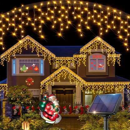 Solar Powered Icicle Lights Outdoor Christmas Decoration LED Garland - IP54 Waterproof 8 Modes Fairy Light