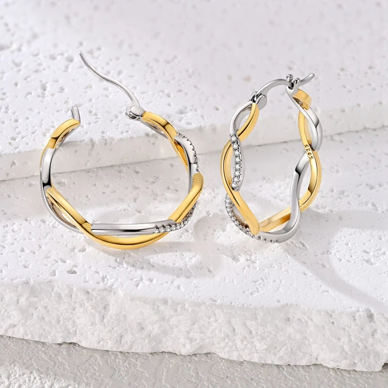 925 Sterling Silver CZ Zircon Gold-Plated Hoop Earrings – Sparkling Minimalist Jewelry