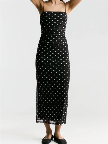CHRONSTYLE Dots Print Long Sleeveless Dress