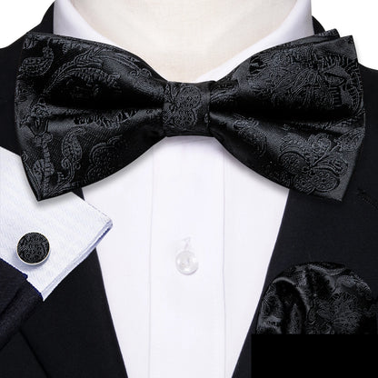 Barry.Wang Silk Bow Tie Hanky Cuffs Set