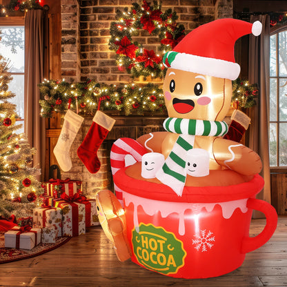 6ft Gingerbread Man Hot Cocoa Mug Christmas Inflatable LED Yard Decor