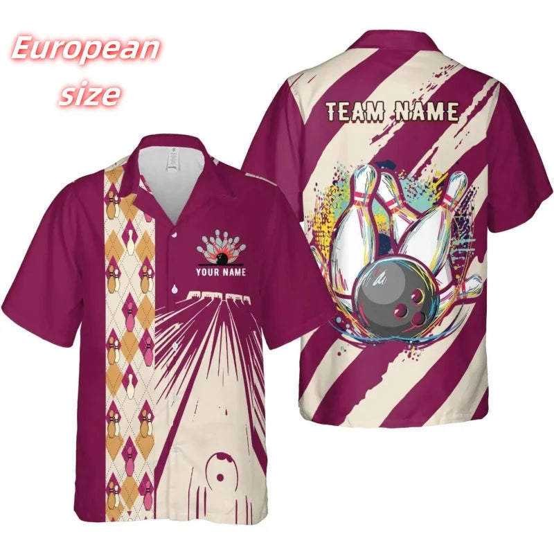 Men's Custom Name Bowling Ball & Pins Hawaiian Shirt