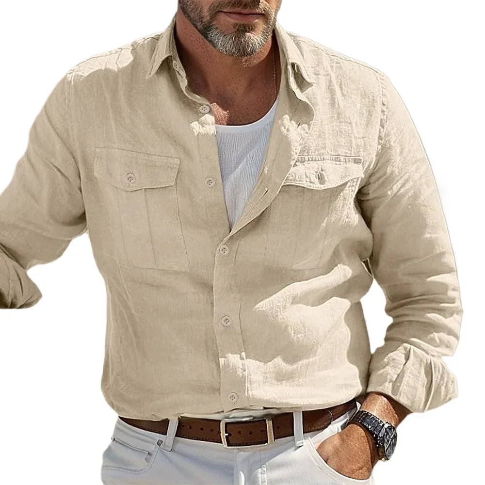 Cotton Linen Solid Color Basic Style Shirt
