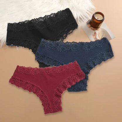 3-Pack Women's Cotton Patchwork Lace Briefs