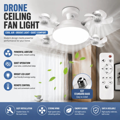 Drone-Style LED Ceiling Fan Light with Remote Control