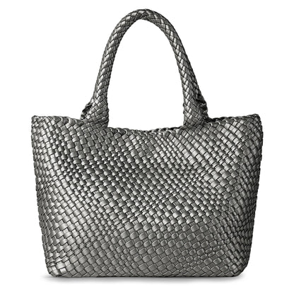 Large Woven Leather Tote Bag & Clutch Set