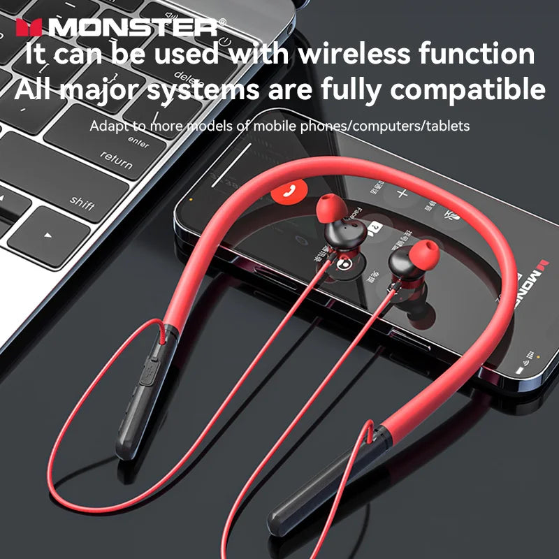 Monster Wireless Bluetooth 5.3 Neckband Headphones with Button Function