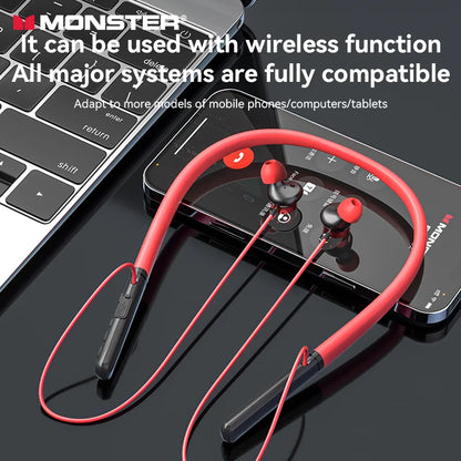 Monster Wireless Bluetooth 5.3 Neckband Headphones with Button Function
