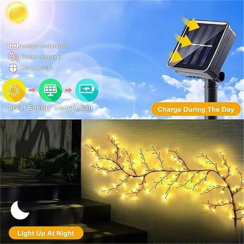 96 LED Solar Willow Vine Lights Outdoor Waterproof String Fairy Light