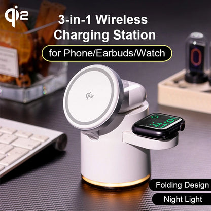 Qi2 Wireless 3-in-1 Fast Charging Station Stand