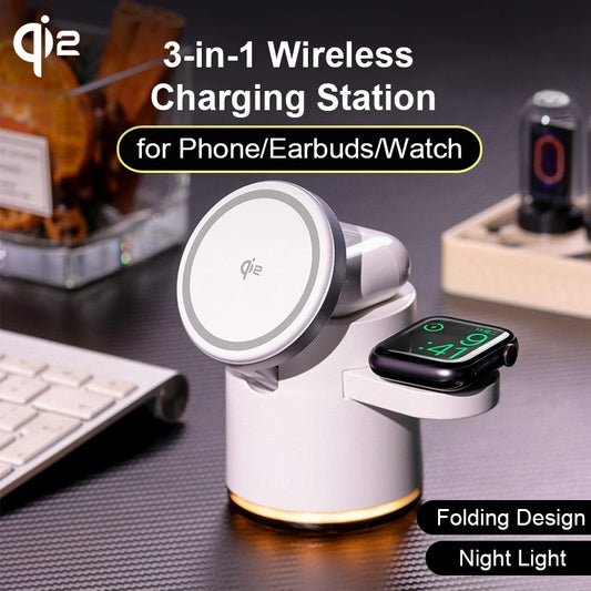 Qi2 Wireless 3-in-1 Fast Charging Station Stand