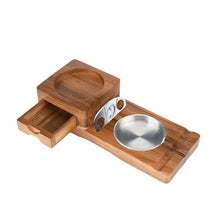 Solid Wood Cigar Ashtray with Cigar Drawer Whiskey Cup Holder Cigar Cutter Stainless Steel Bowl