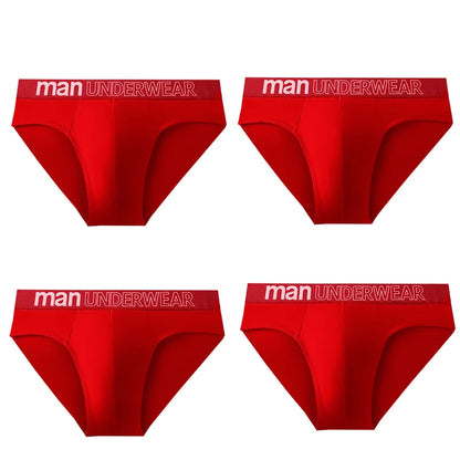 4-Pack Men's Breathable Elastic Briefs - Letter Print Waistband Underwear