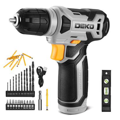 DEKO 8V Cordless Power Drill Set with 42-Piece Accessory Kit