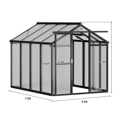 6x8FT Aluminum Walk-in Heavy Duty Polycarbonate Greenhouse with Roof Vent