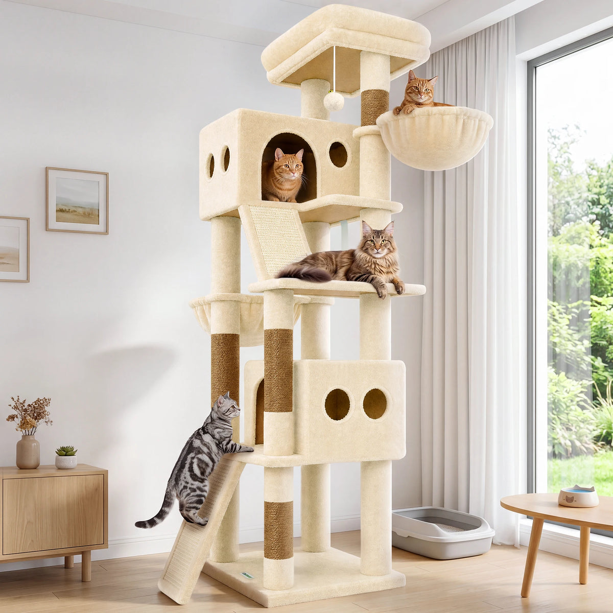 Globlazer 70" Multi-Level Cat Tree Tower with Sisal Scratching Posts, Condos & Hammocks