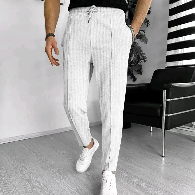 Men's Slim Fit Waffle Knit Athletic Jogger Pants with Pockets