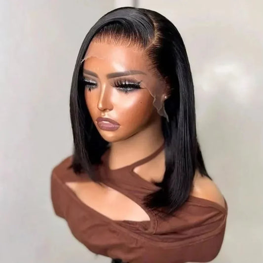 Glueless Bone Straight 13x6 Short Bob Half Lace Front Human Hair Wig