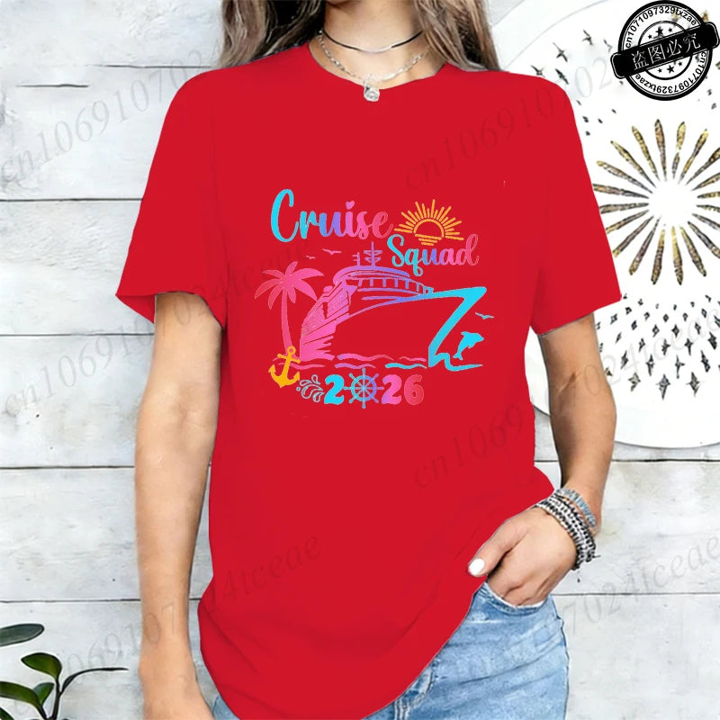 Women’s Cruise Squad 2026 Graphic T-Shirt – Casual Vacation Short Sleeve Tee